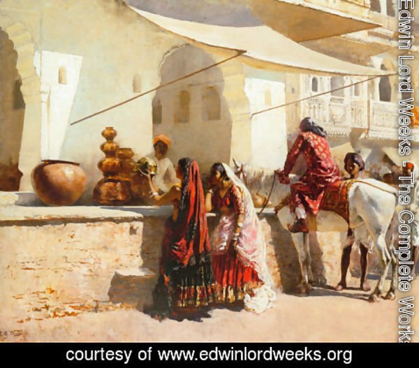 Edwin Lord Weeks - A Street Market Scene, India