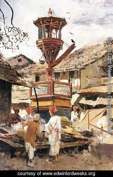Edwin Lord Weeks - Birdhouse and Market-Ahmedabad, India