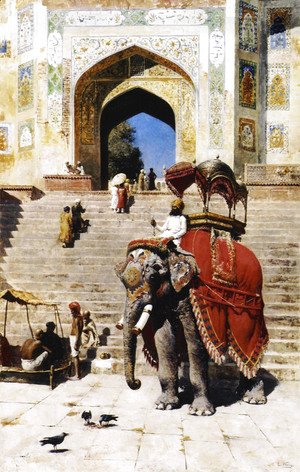 Edwin Lord Weeks - Royal Elephant At The Gateway To The Jami Masjid  Mathura