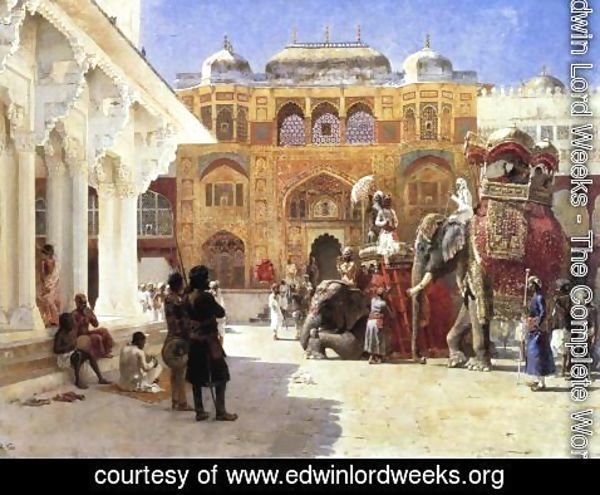 Edwin Lord Weeks - Arrival Of Prince Humbert  The Rajah  At The Palace Of Amber